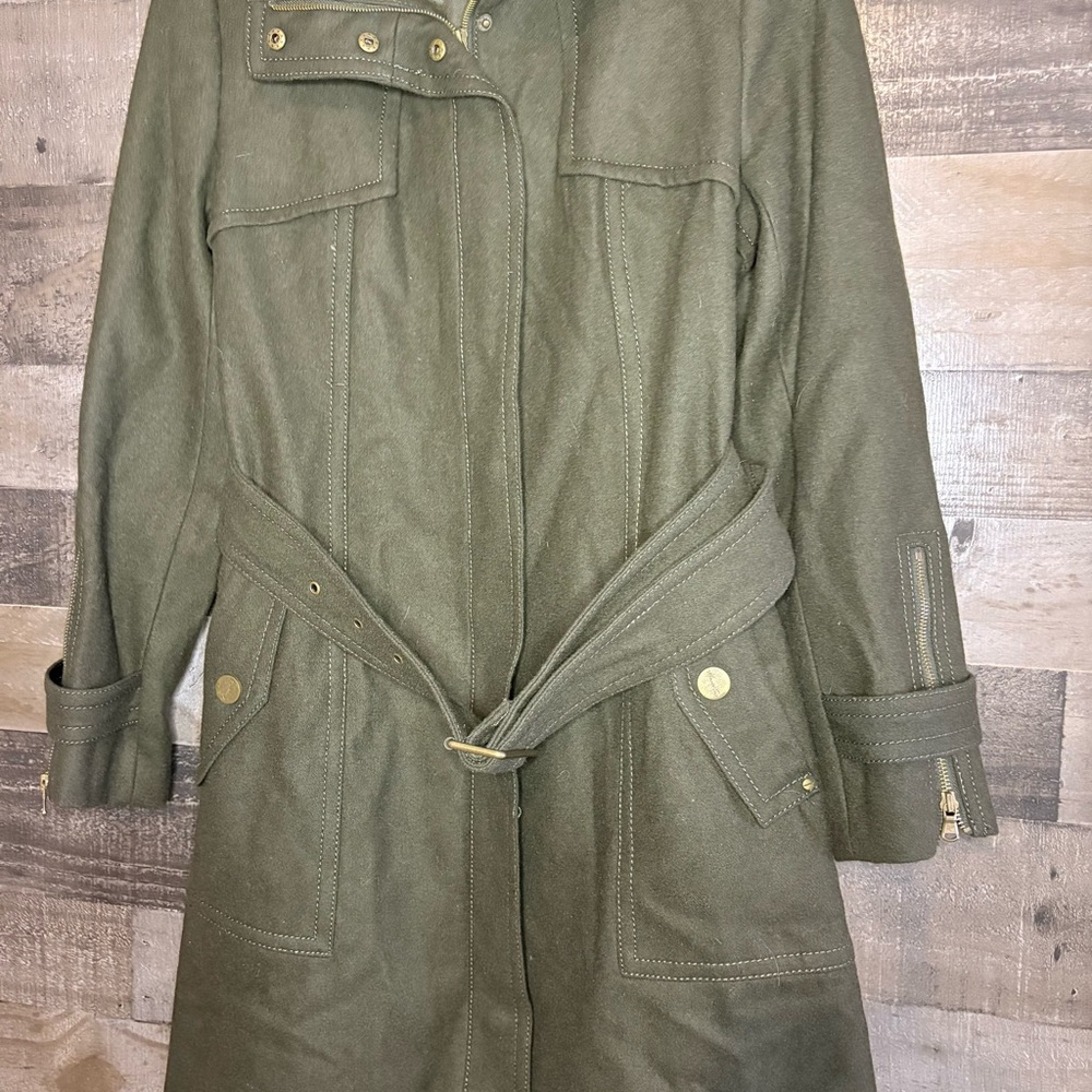 Kenneth Cole New York Dark Green Belted Trench Coat - Picture 3 of 5